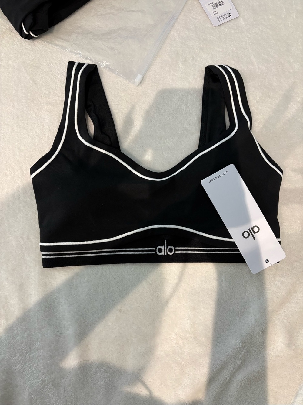 ALO Yoga Black Sports Bra with White Piping